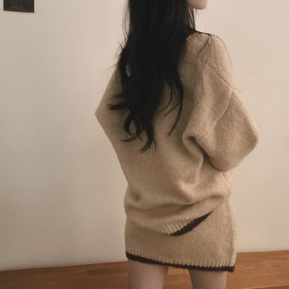 Retro high waist sweater show young short skirt 2pcs set