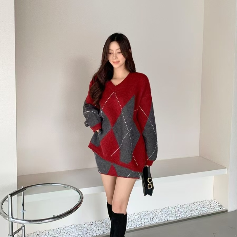 Lazy sweater fashion short skirt 2pcs set