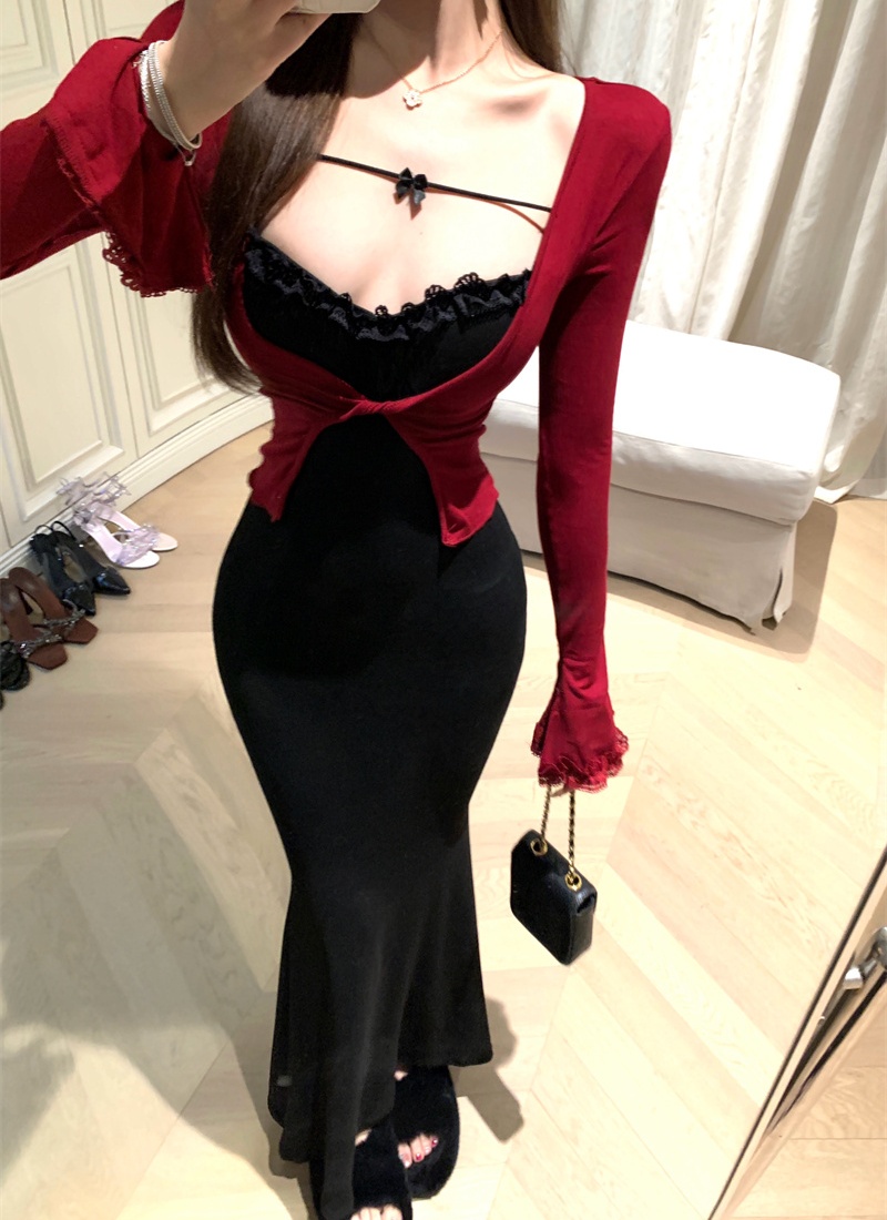 Slim Pseudo-two sexy splice autumn dress