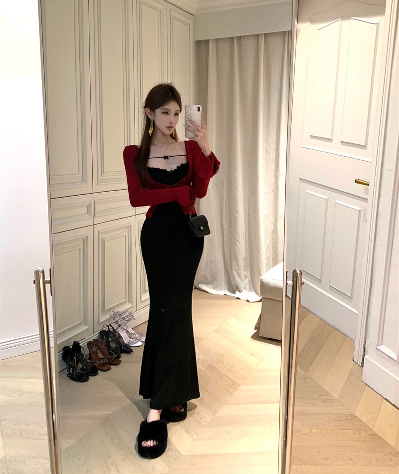 Slim Pseudo-two sexy splice autumn dress