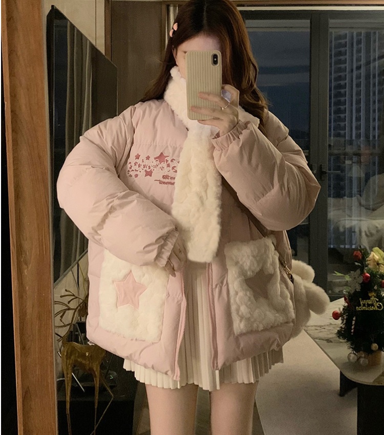 Sweet stars pink coat lovely thermal cotton coat