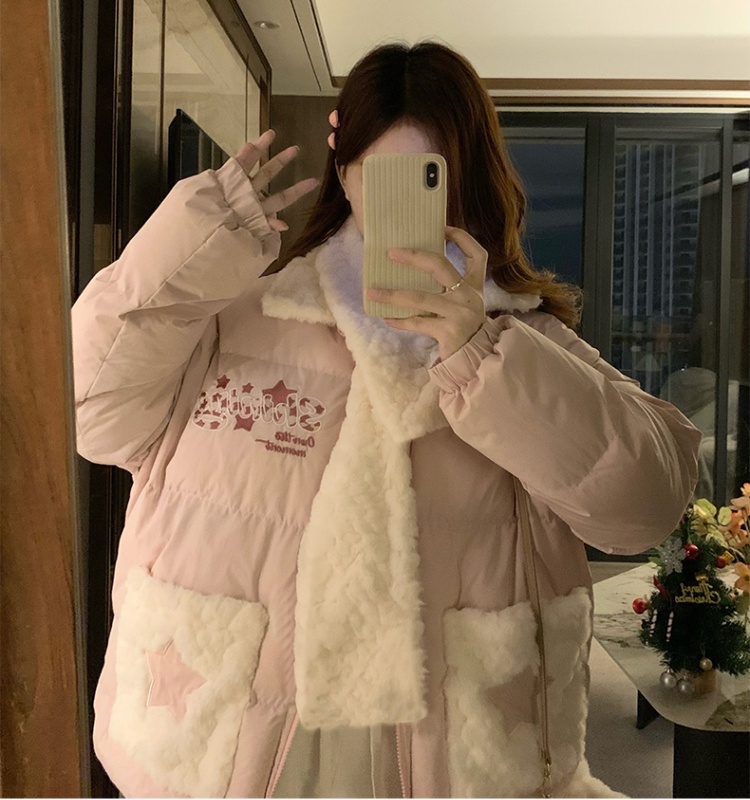 Sweet stars pink coat lovely thermal cotton coat