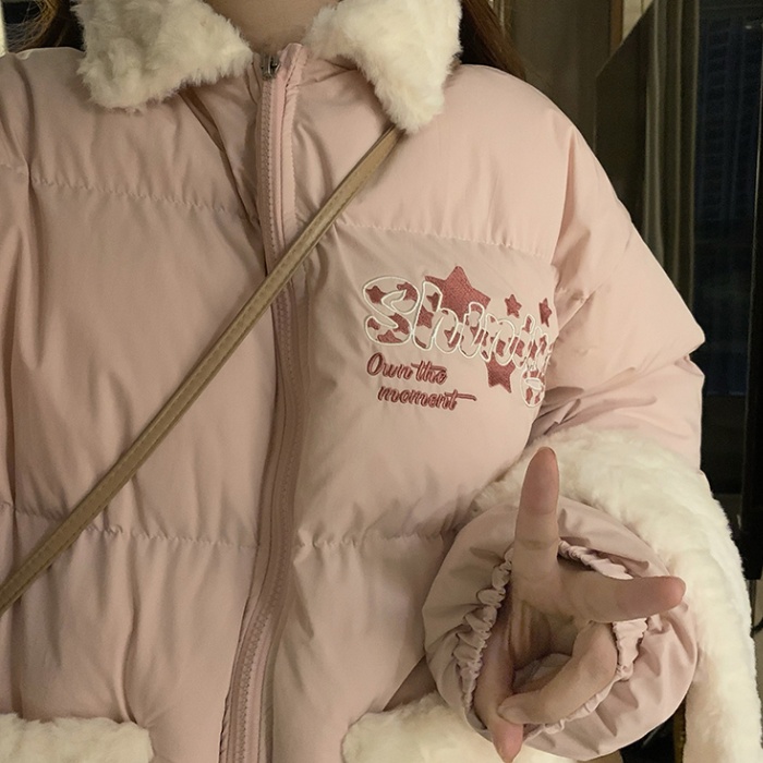 Sweet stars pink coat lovely thermal cotton coat