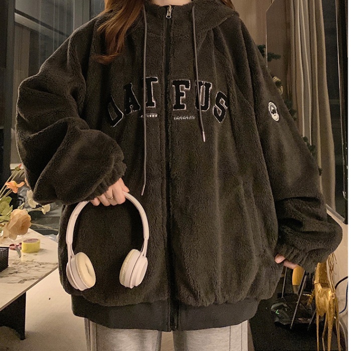 Lambs wool plus velvet cotton coat thick coat for women