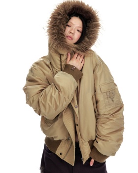 Thermal thick street down coat retro fur collar hooded jacket