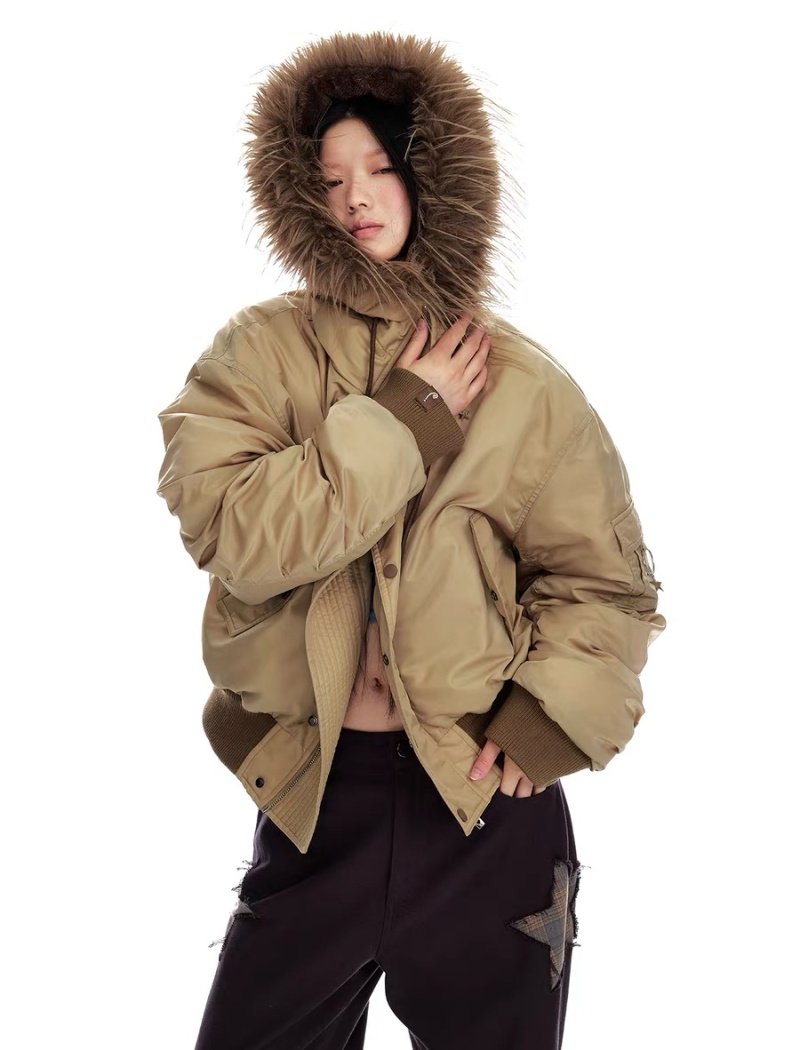 Thermal thick street down coat retro fur collar hooded jacket