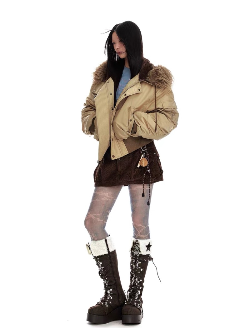 Thermal thick street down coat retro fur collar hooded jacket