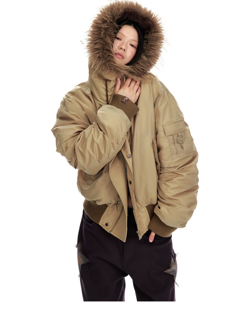 Thermal thick street down coat retro fur collar hooded jacket