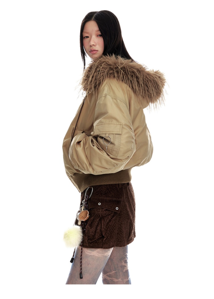 Thermal thick street down coat retro fur collar hooded jacket