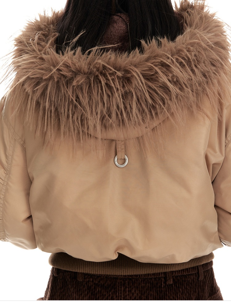 Thermal thick street down coat retro fur collar hooded jacket