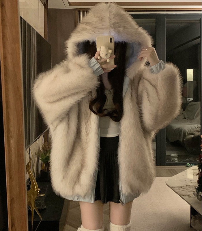 Loose cat thick coat wear ear cotton coat for women