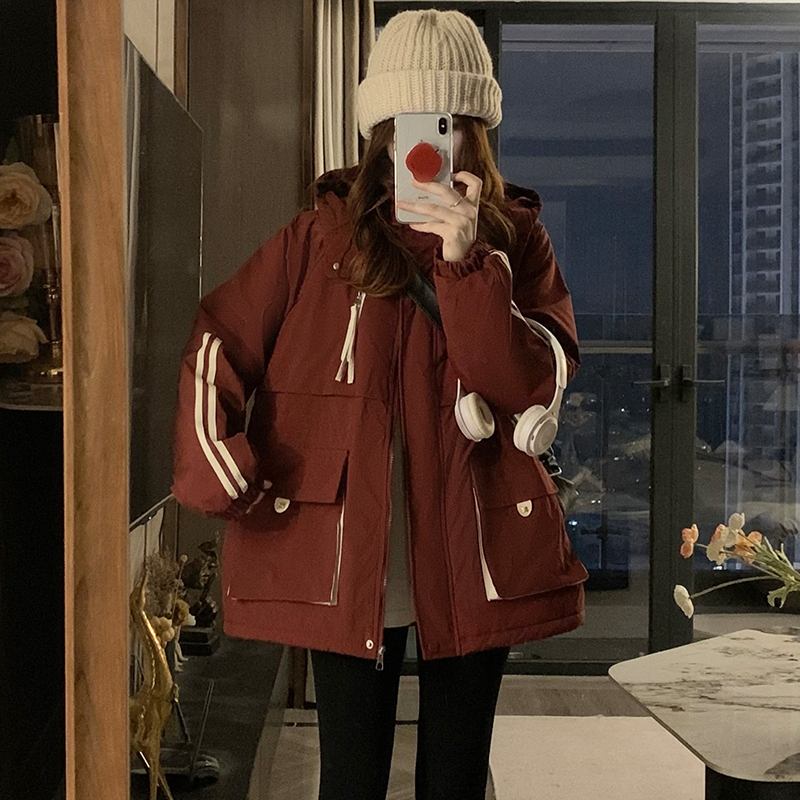 Hooded thick cotton coat long winter coat for women