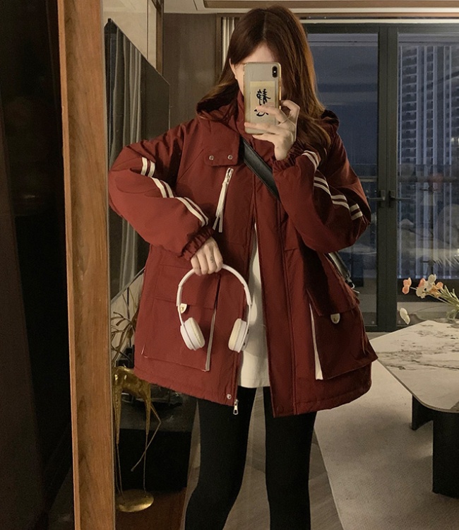 Hooded thick cotton coat long winter coat for women