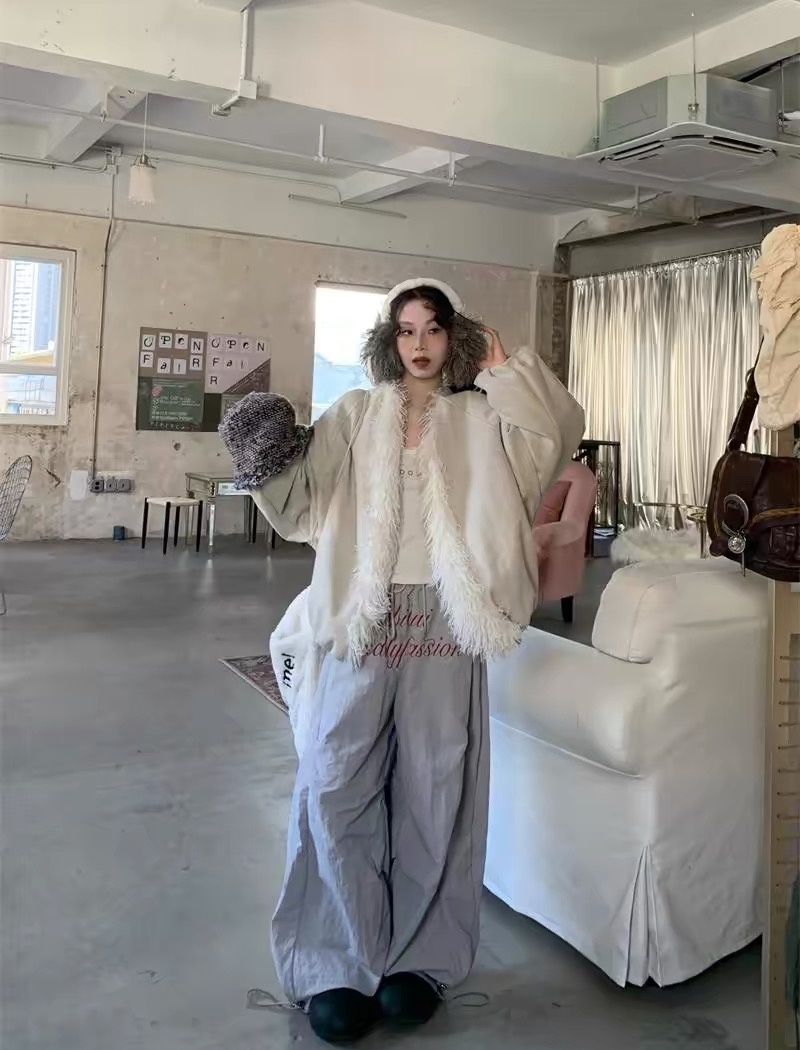 Loose clip cotton cotton coat street fur coat for women