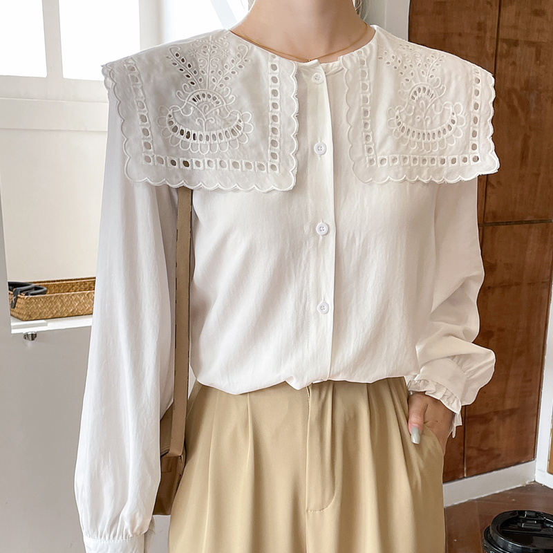 Hollow square collar Korean style shirt for women