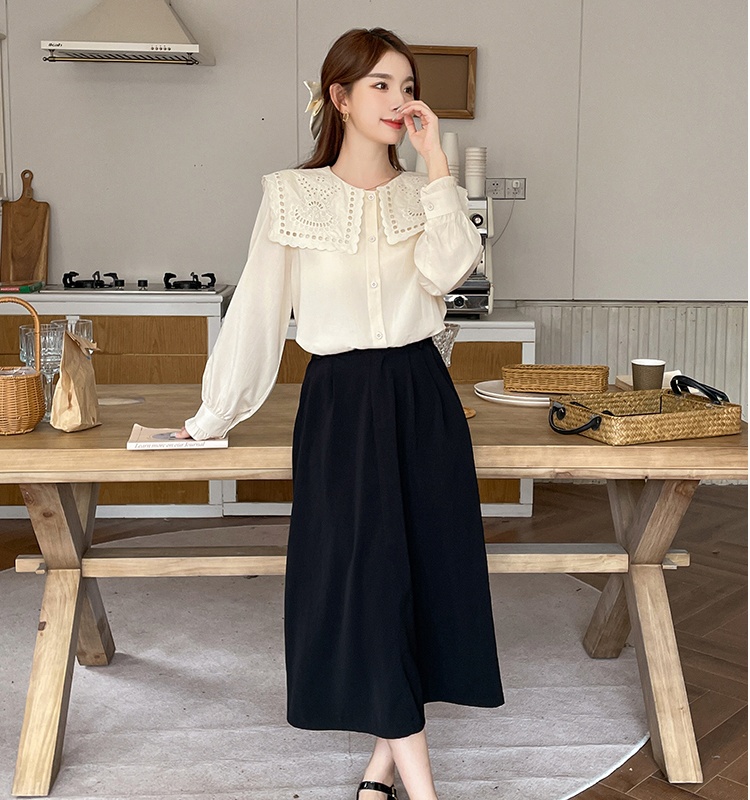 Hollow square collar Korean style shirt for women