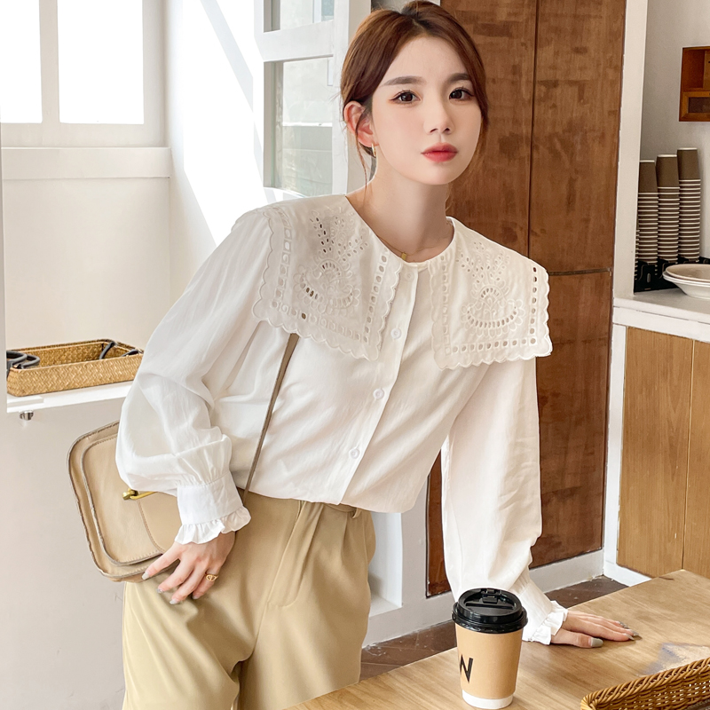 Hollow square collar Korean style shirt for women