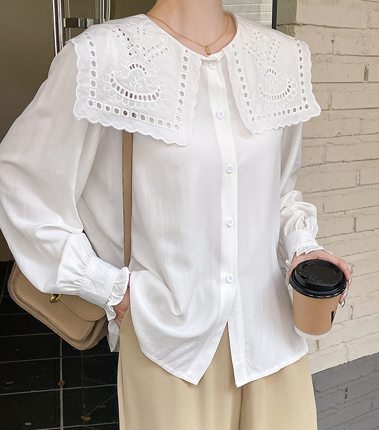 Hollow square collar Korean style shirt for women