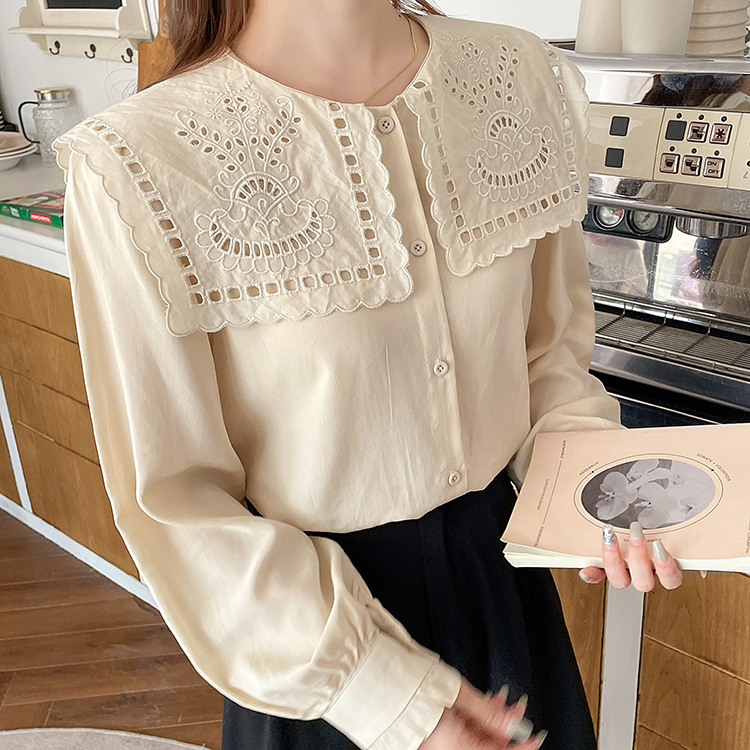 Hollow square collar Korean style shirt for women