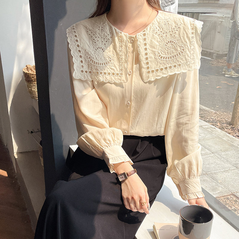 Hollow square collar Korean style shirt for women