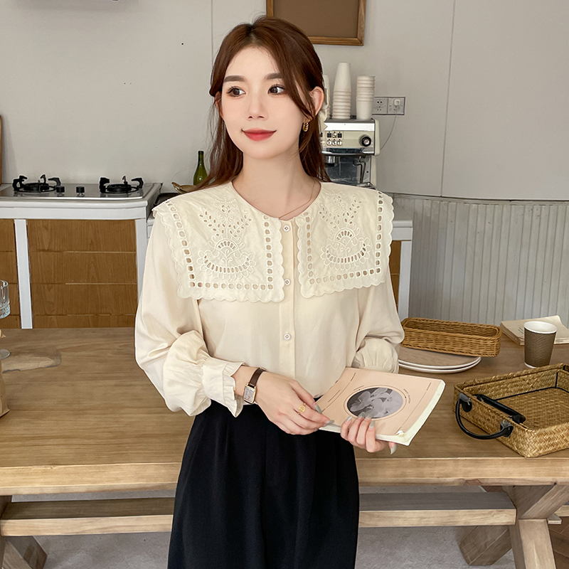 Hollow square collar Korean style shirt for women