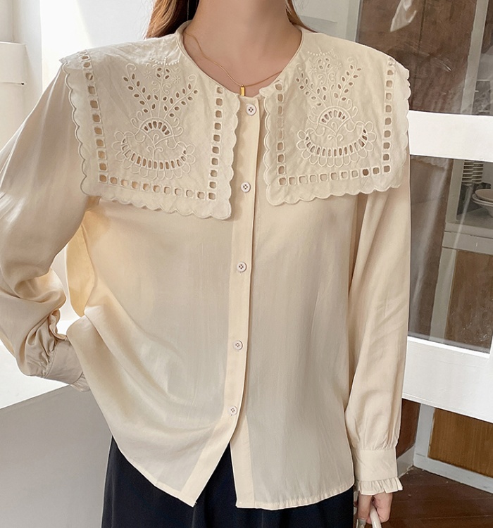 Hollow square collar Korean style shirt for women