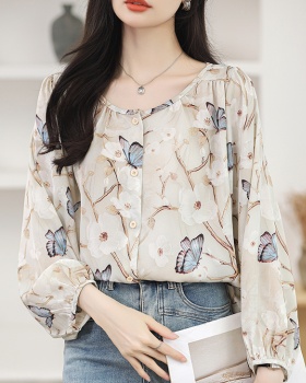 Spring chiffon shirt floral shirt for women