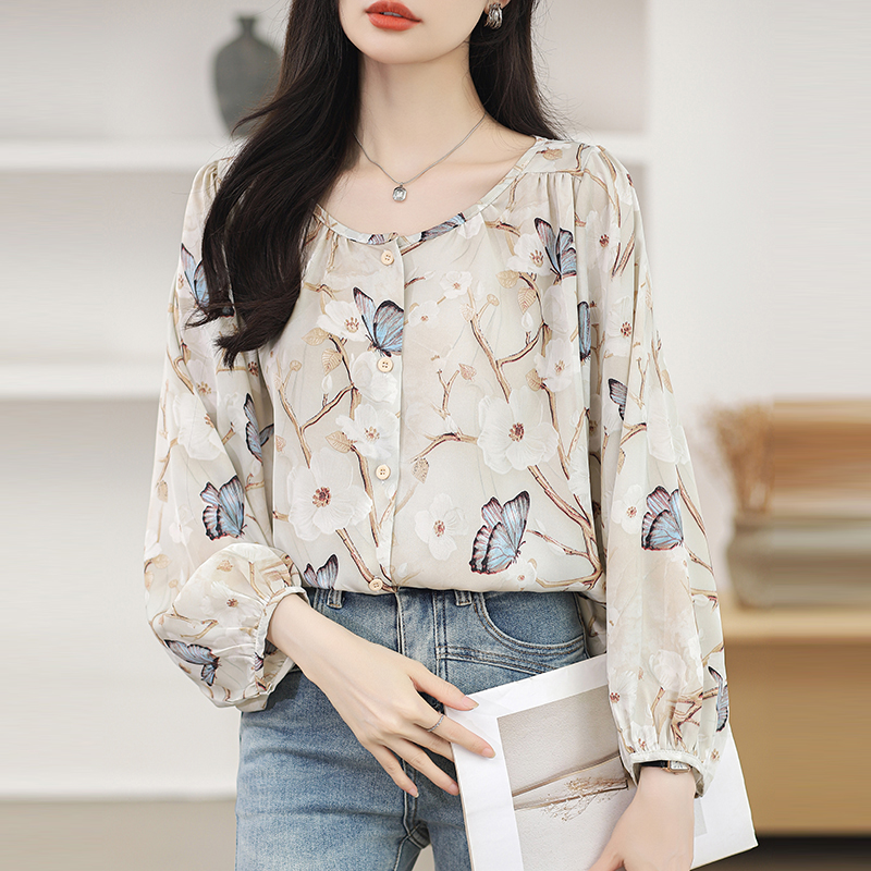 Spring chiffon shirt floral shirt for women