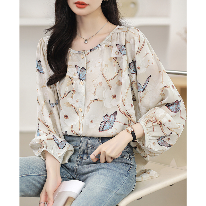 Spring chiffon shirt floral shirt for women