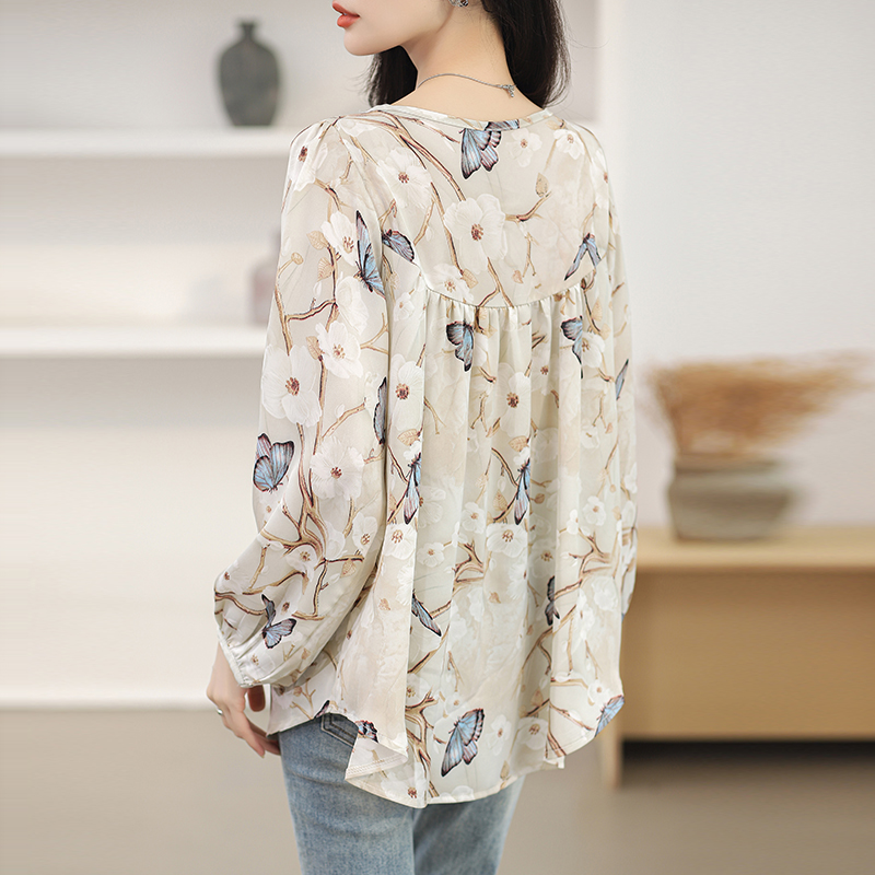 Spring chiffon shirt floral shirt for women