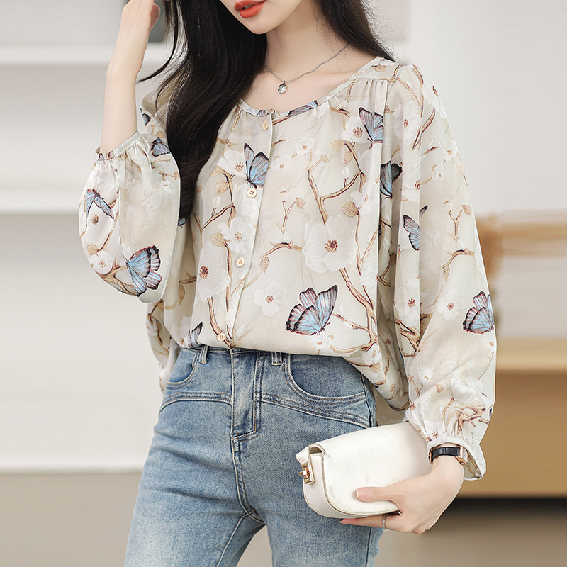 Spring chiffon shirt floral shirt for women