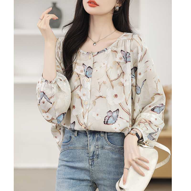 Spring chiffon shirt floral shirt for women