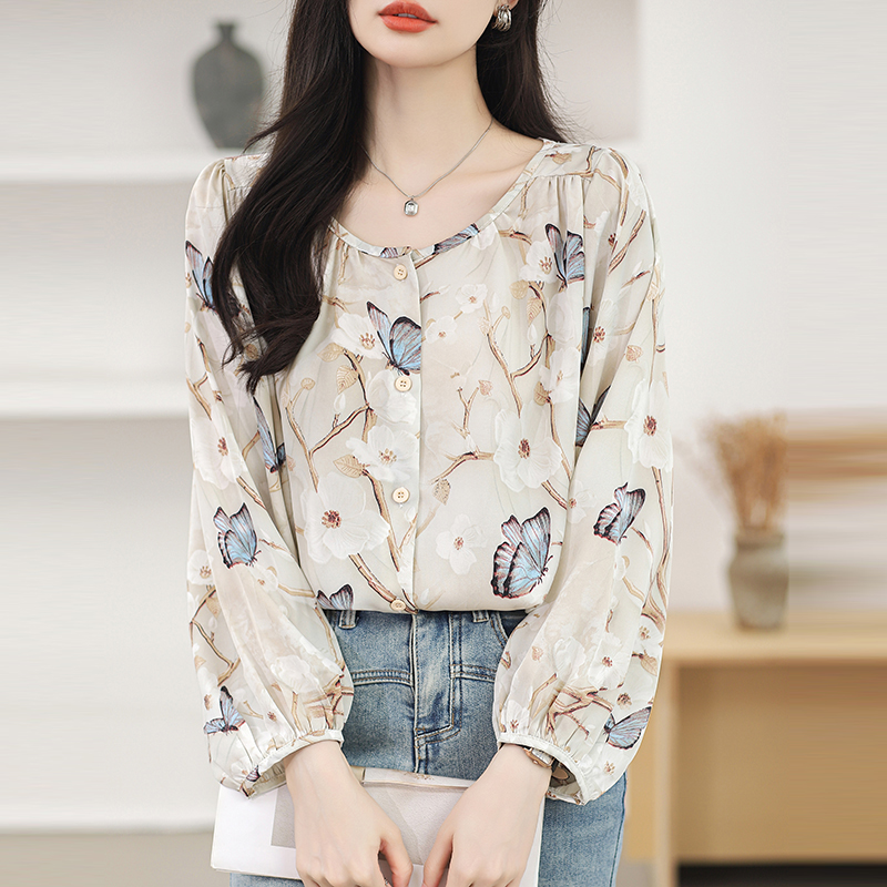 Spring chiffon shirt floral shirt for women