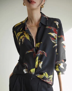 Bottoming temperament tops silk printing shirt for women