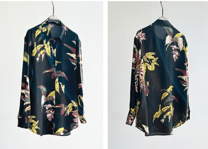 Bottoming temperament tops silk printing shirt for women