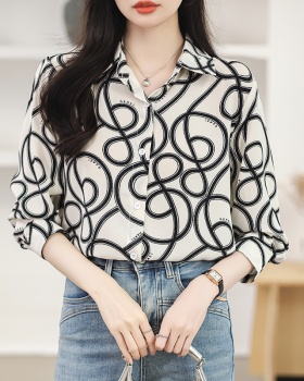 Chiffon long sleeve printing tops lapel pattern shirt