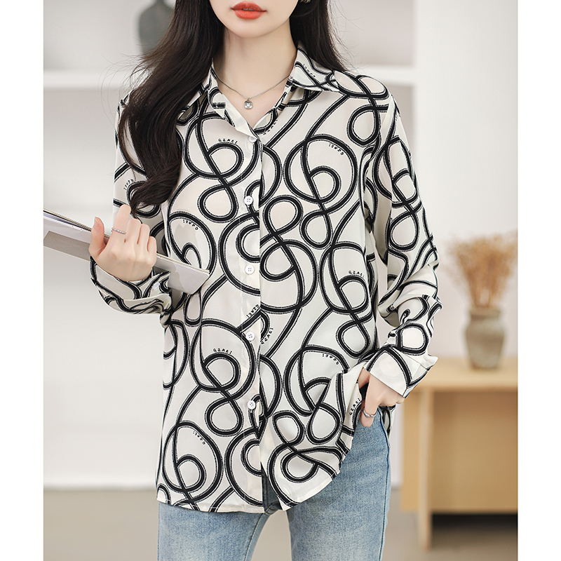 Chiffon long sleeve printing tops lapel pattern shirt