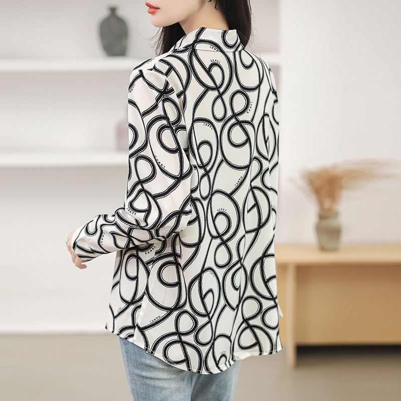 Chiffon long sleeve printing tops lapel pattern shirt