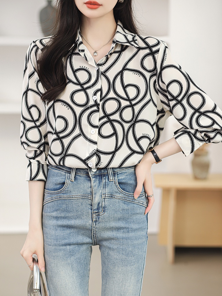 Chiffon long sleeve printing tops lapel pattern shirt