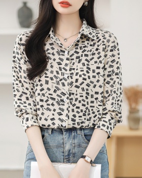 Long sleeve retro shirt light luxury printing tops