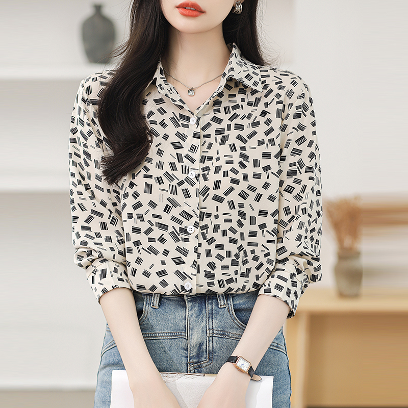 Long sleeve retro shirt light luxury printing tops