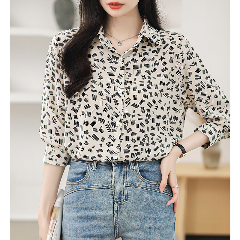 Long sleeve retro shirt light luxury printing tops