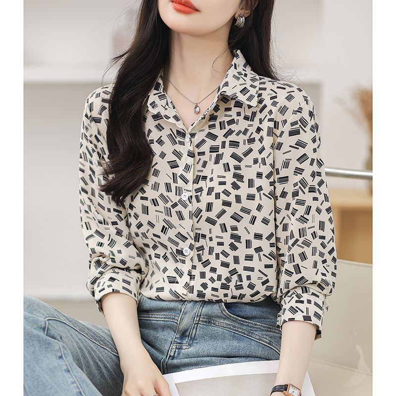 Long sleeve retro shirt light luxury printing tops