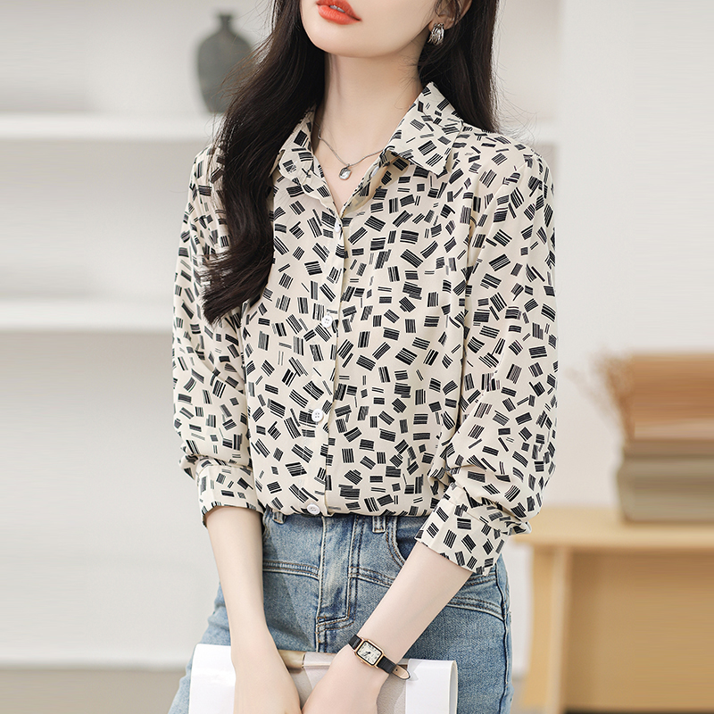 Long sleeve retro shirt light luxury printing tops