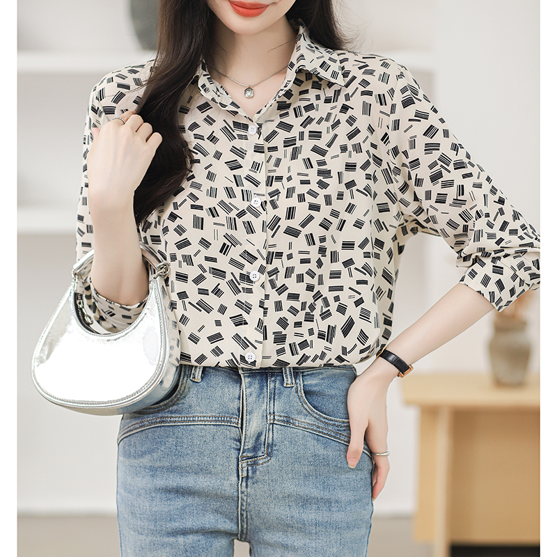 Long sleeve retro shirt light luxury printing tops