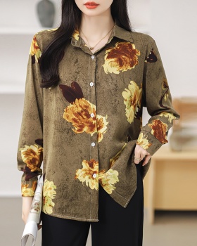 Long sleeve retro printing chiffon shirt