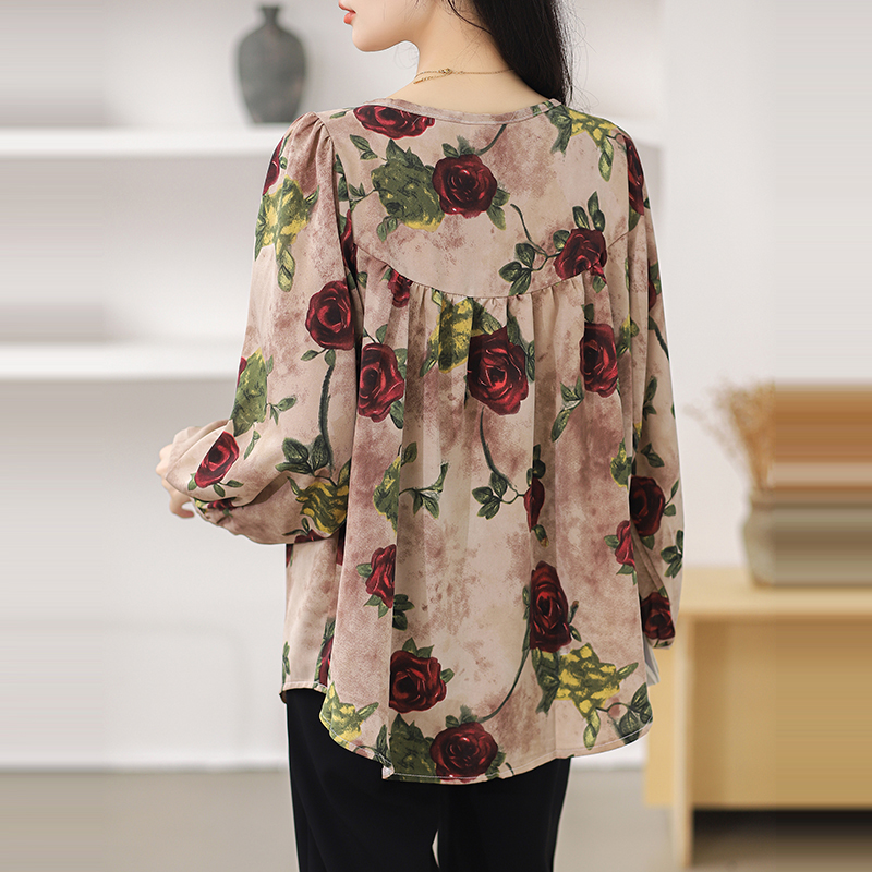 Rose floral lantern sleeve long sleeve shirt for women