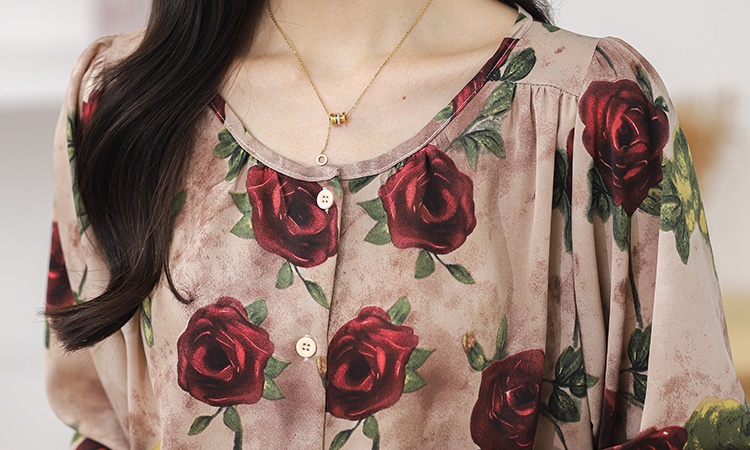 Rose floral lantern sleeve long sleeve shirt for women