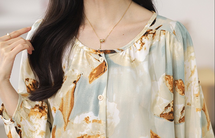 Spring round neck chiffon shirt printing shirt for women