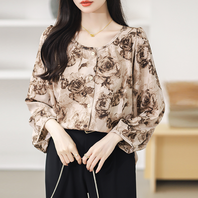 Retro large yard shirt loose chiffon shirt